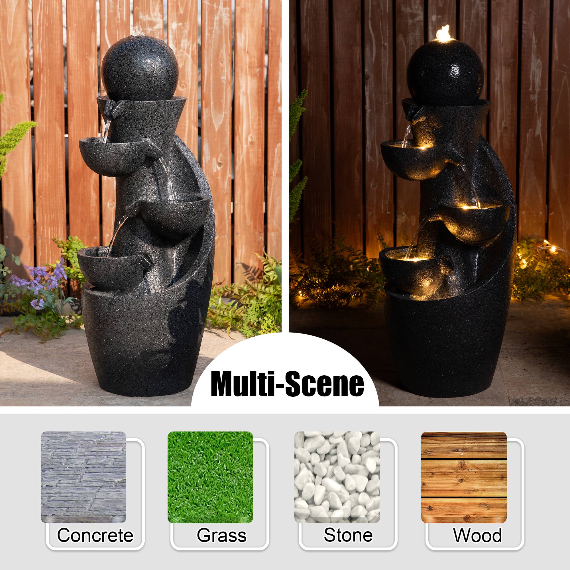 Glitzhome® 33.5" Modern LED 5-Tier Bowl and Sphere Polyresin Outdoor Fountain